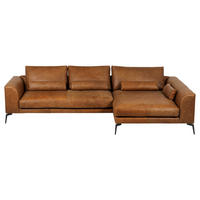 Colțar, piele, coniac - coniac/negru, Design, metal/piele (313/172cm) - Livetastic