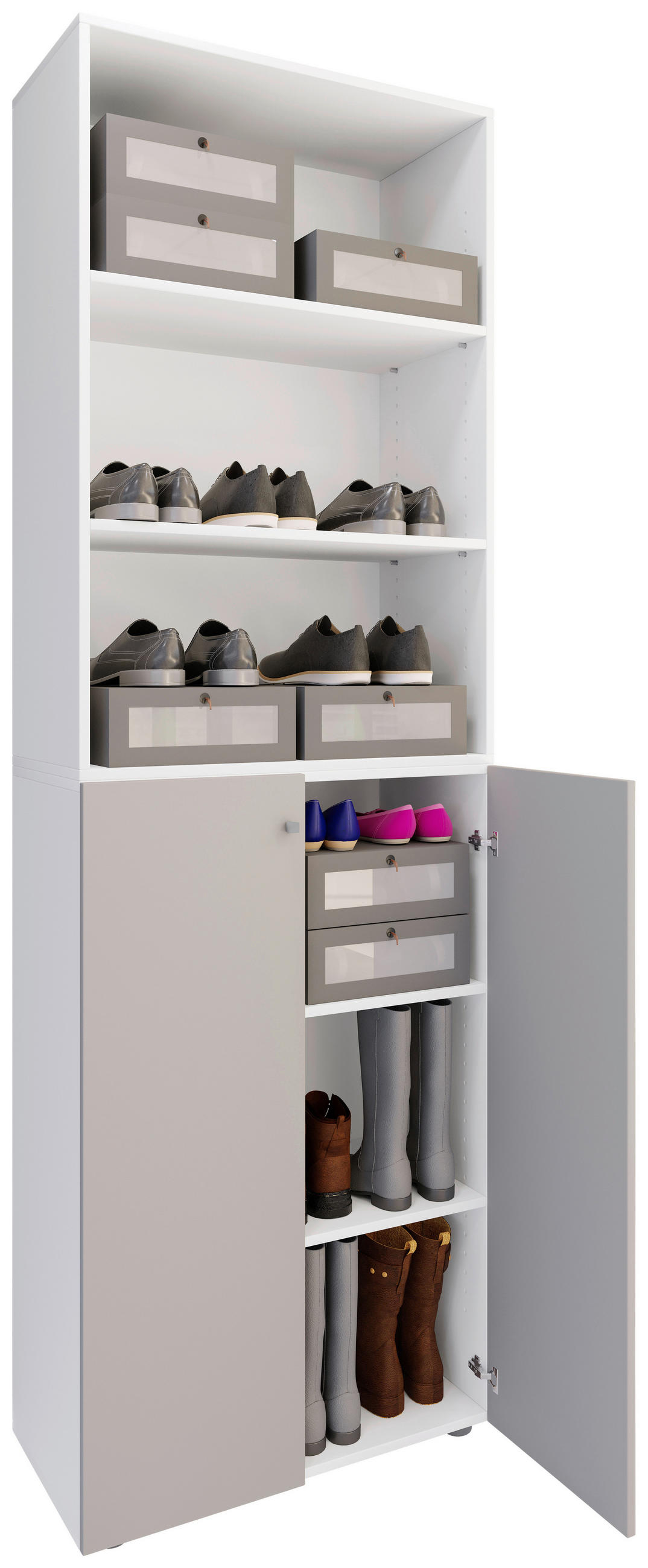 SCHUHSCHRANK Lona  in 70/220/40 cm  - Weiss/Silberfarben, Design, Holzwerkstoff/Kunststoff (70/220/40cm) - MID.YOU