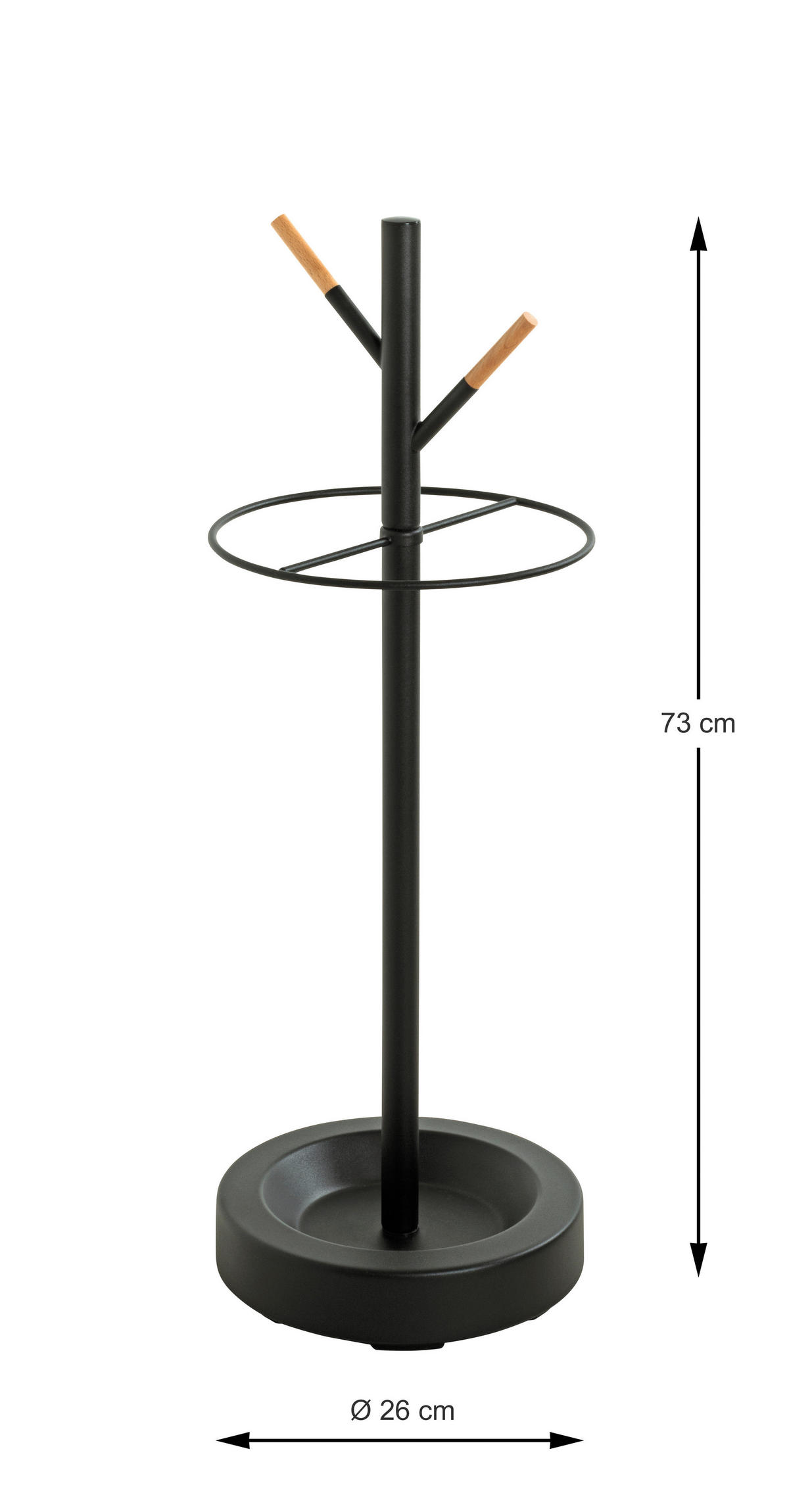 SCHIRMSTÄNDER Holz, Metall Schwarz, Buchefarben  - Buchefarben/Schwarz, KONVENTIONELL, Holz/Metall (26/73/26cm)