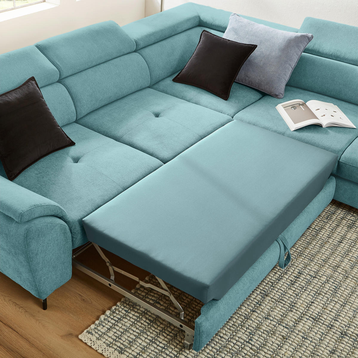 ECKSOFA in Webstoff Blau  277/237 cm  - Blau/Schwarz, Design, Textil/Metall (277/237cm) - Stylife