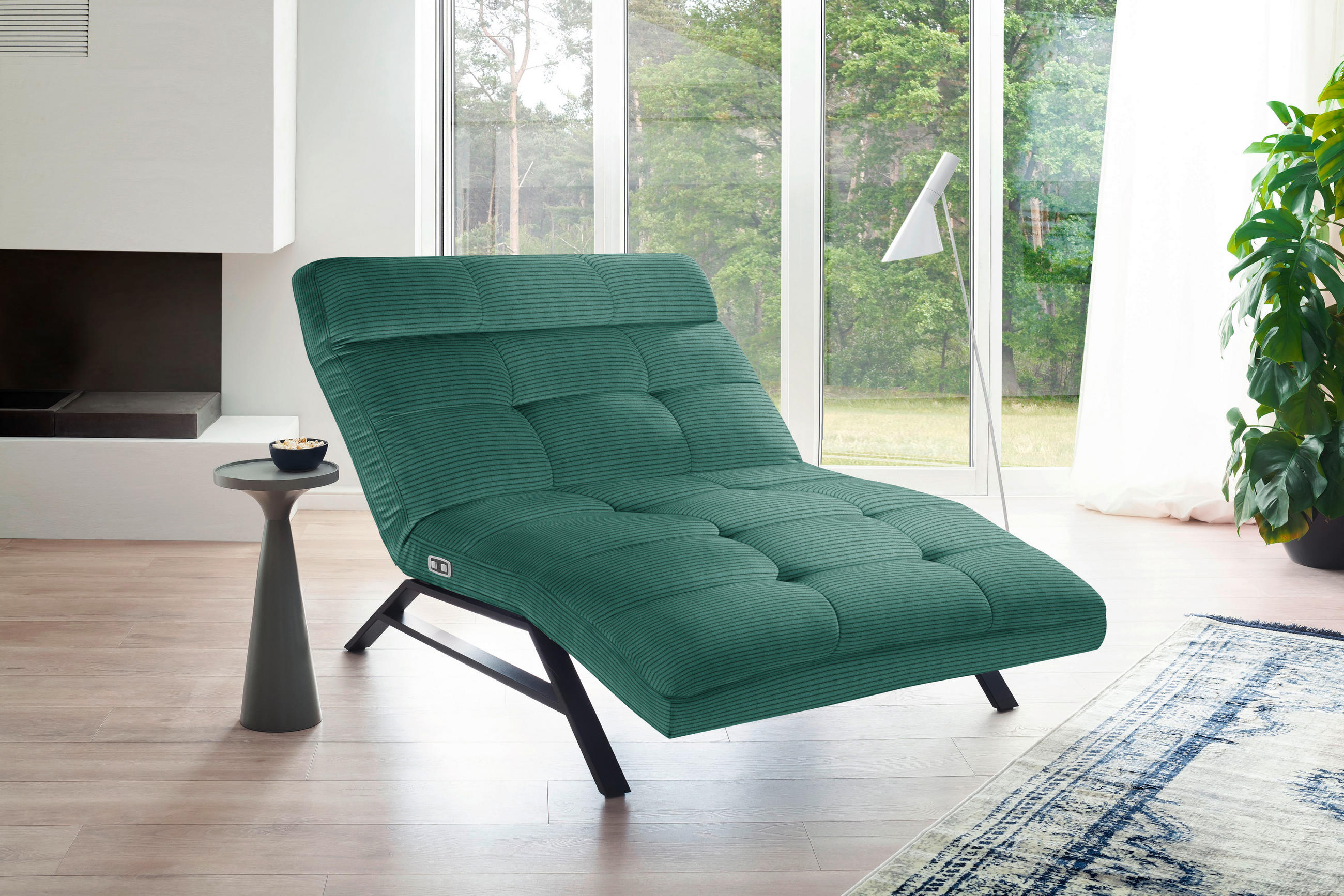 Liege mit motorischer Relaxfkt Cord Grün  - Schwarz/Grün, Design, Textil/Metall (120/54-113/158-198cm) - Pure Home Lifestyle