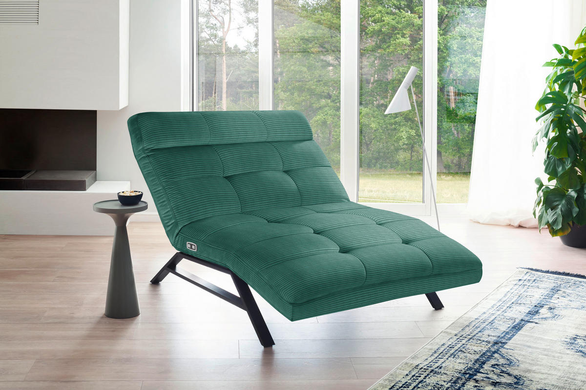RELAXLIEGE in Cord Grün  - Schwarz/Grün, Design, Textil/Metall (120/54-113/158-198cm) - Pure Home Lifestyle