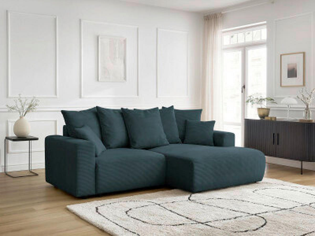 ECKSOFA Ottomane rechts  ATILLA Dunkelblau Cord  - Schwarz/Dunkelblau, MODERN, Kunststoff/Textil (244/149cm)