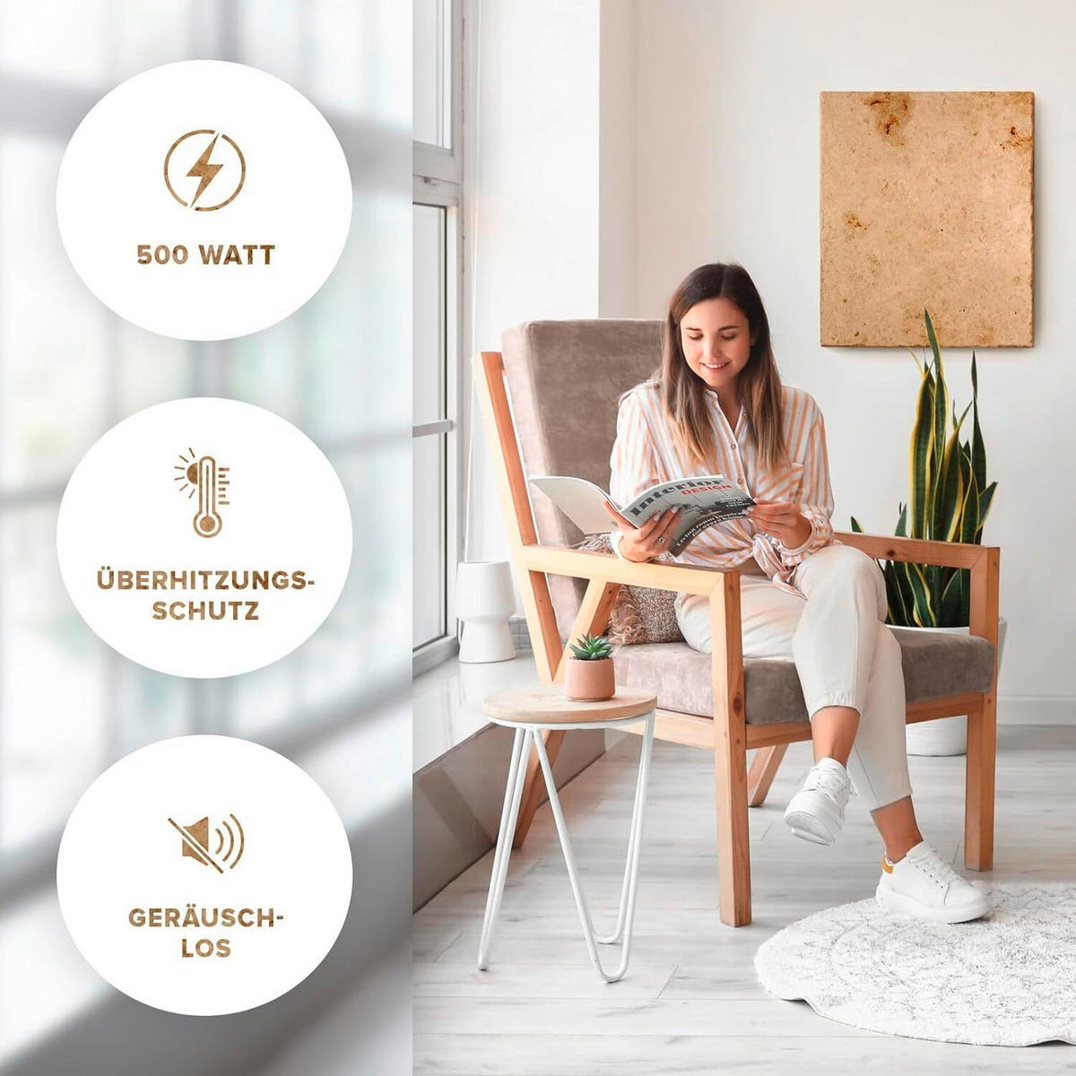 INFRAROT-HEIZPANEEL 500 W W  - Sandfarben, Basics, Stein (60/50/2cm) - MID.YOU