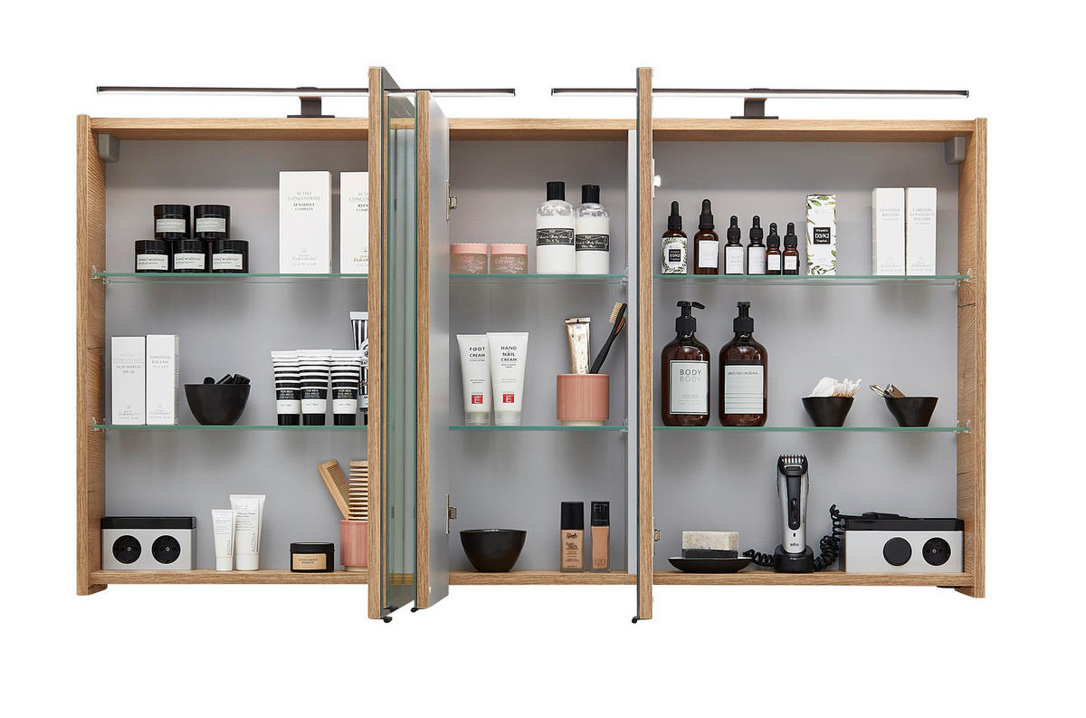 SPIEGELSCHRANK 133,2/70,3/17,5 cm  - Eichefarben, Design, Glas/Holzwerkstoff (133,2/70,3/17,5cm) - Sadena
