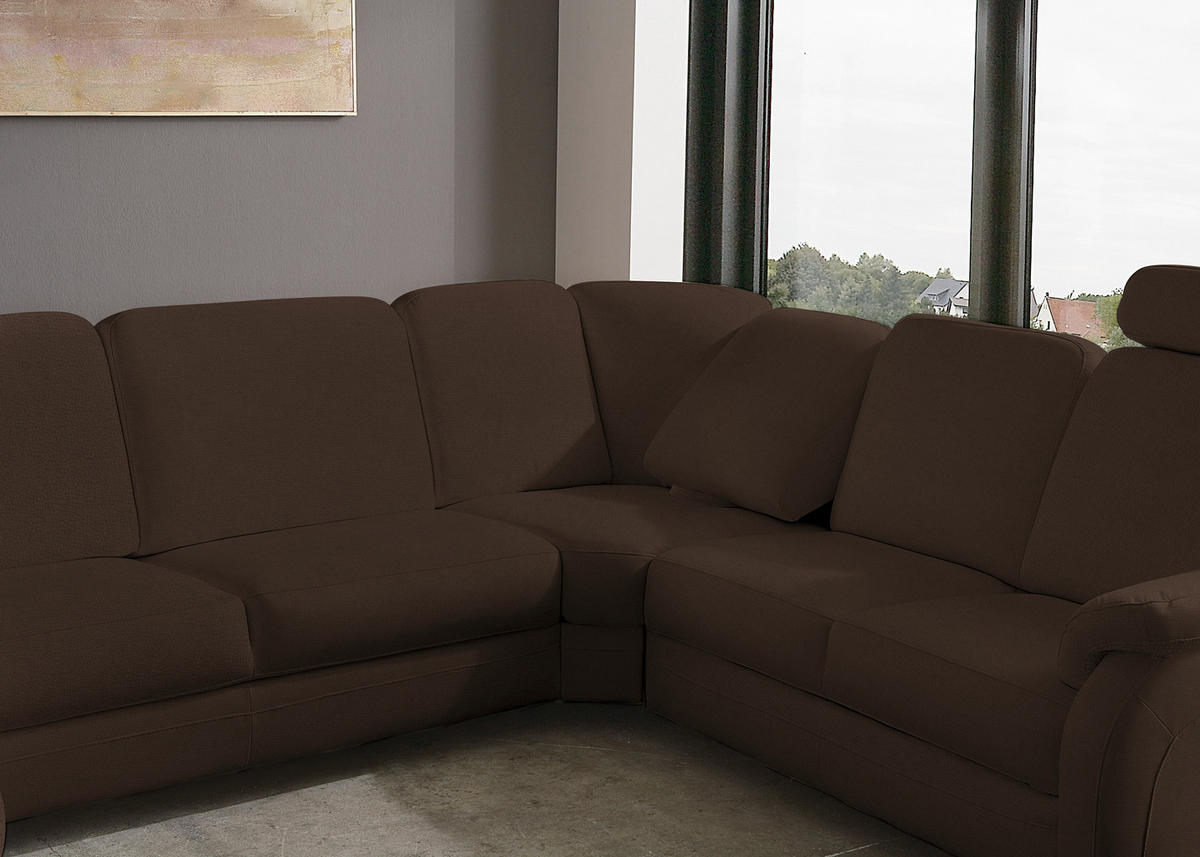 WOHNLANDSCHAFT Echtleder Dunkelbraun  - Dunkelbraun/Alufarben, Konventionell, Leder/Metall (165/329/239cm) - Beldomo Premium