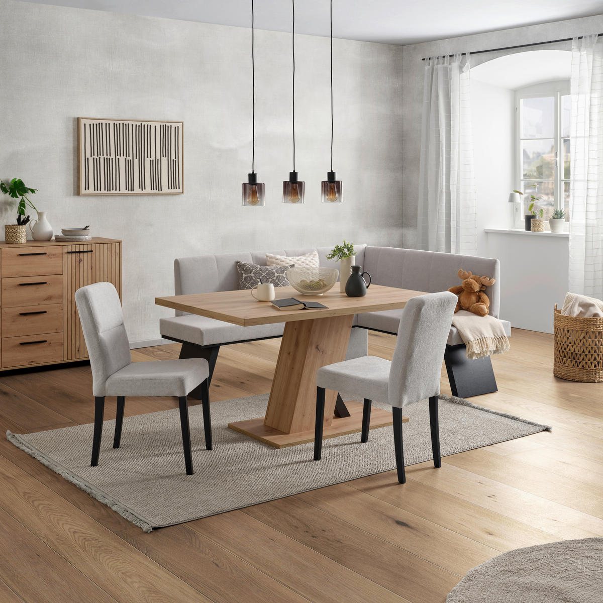 ECKBANK 185/150 cm Webstoff Beige   - Beige/Schwarz, KONVENTIONELL, Textil (185/150cm)