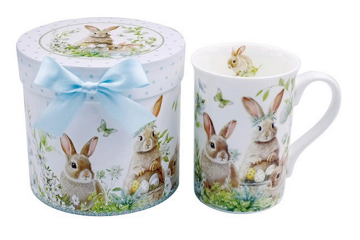 KAFFEEBECHER  320 ml   - Braun/Grün, Basics, Karton/Keramik (7,6/10,8cm)