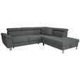 ECKSOFA inkl. Funktionen Grau Webstoff  - Silberfarben/Grau, Design, Textil/Metall (257/226cm) - Xora