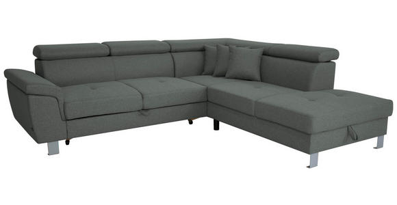ECKSOFA inkl. Funktionen Grau Webstoff  - Silberfarben/Grau, Design, Textil/Metall (257/226cm) - Xora