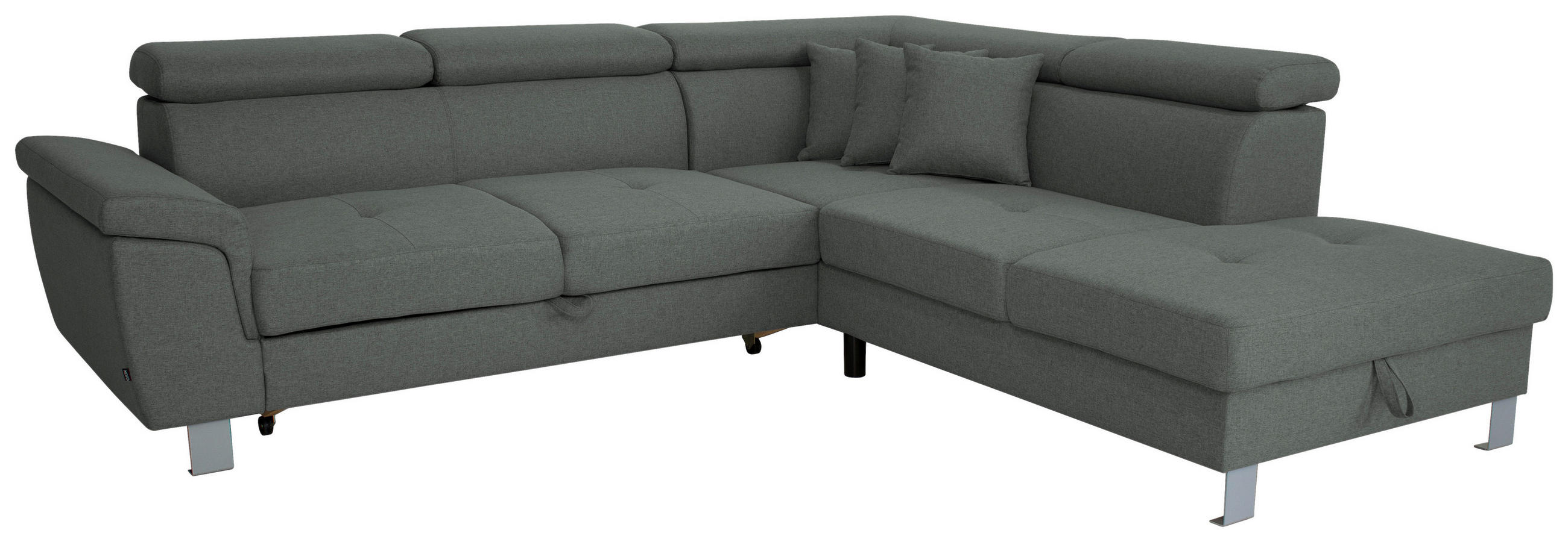 ECKSOFA in Webstoff Grau  - Silberfarben/Grau, Design, Textil/Metall (257/226cm) - Xora