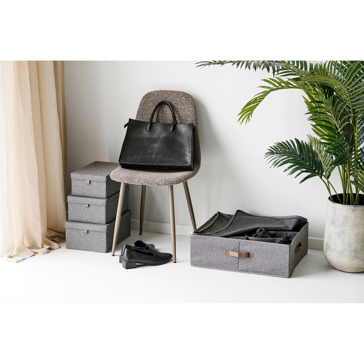 FÖRVARINGSLÅDOR SET  - mörkgrå/brun, Basics, textil