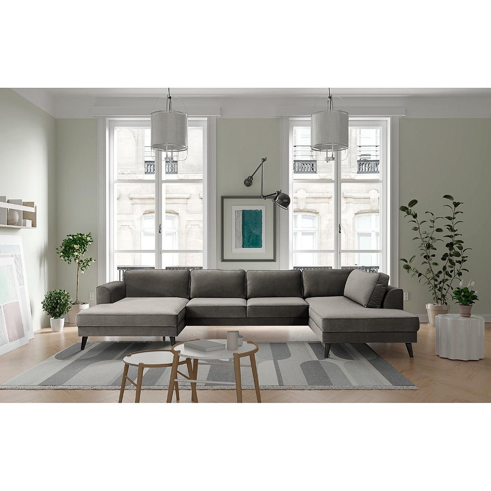 WOHNLANDSCHAFT in Samt, Velours Grau  - Wengefarben/Grau, Modern, Holz/Textil (354/85/201cm) - Trendmanufaktur