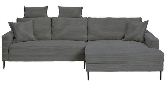 ECKSOFA Grau Cord - Schwarz/Grau, KONVENTIONELL, Textil/Metall (276/173cm) - Carryhome