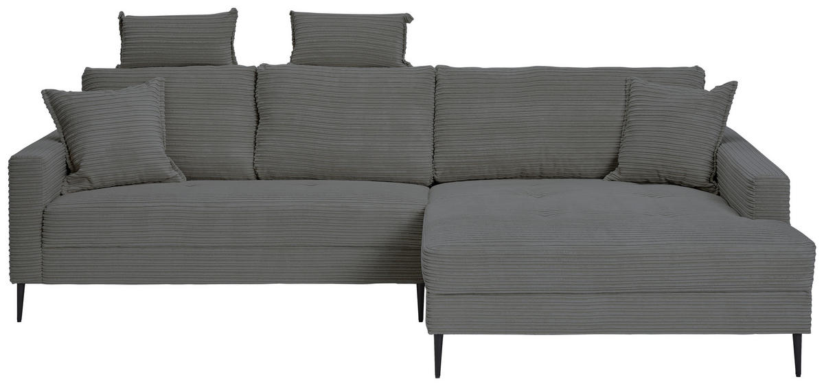 ECKSOFA in Cord Grau  276/173 cm  - Schwarz/Grau, KONVENTIONELL, Textil/Metall (276/173cm) - Carryhome