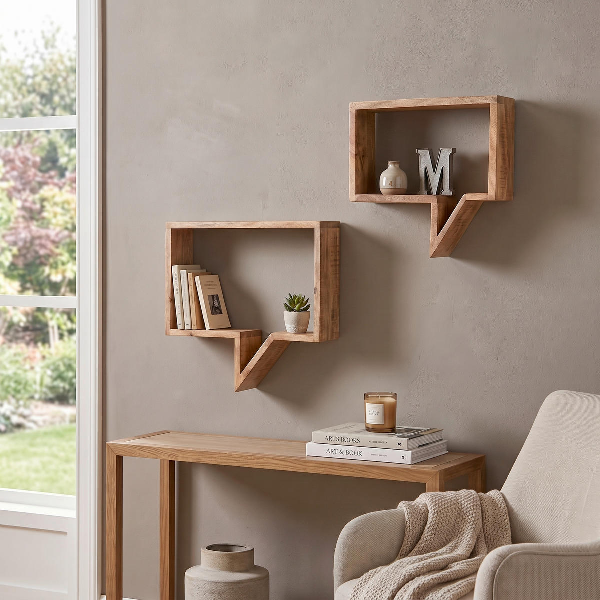 WANDREGALSET  - Naturfarben, Design, Holz (50-40/46-39/13-13cm) - Livetastic