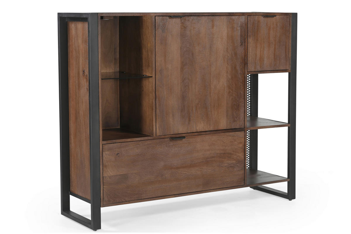 HIGHBOARD  146/116/40 cm 2 Schublade(n)  - Dunkelbraun/Anthrazit, KONVENTIONELL, Glas/Holz (146/116/40cm) - Livetastic