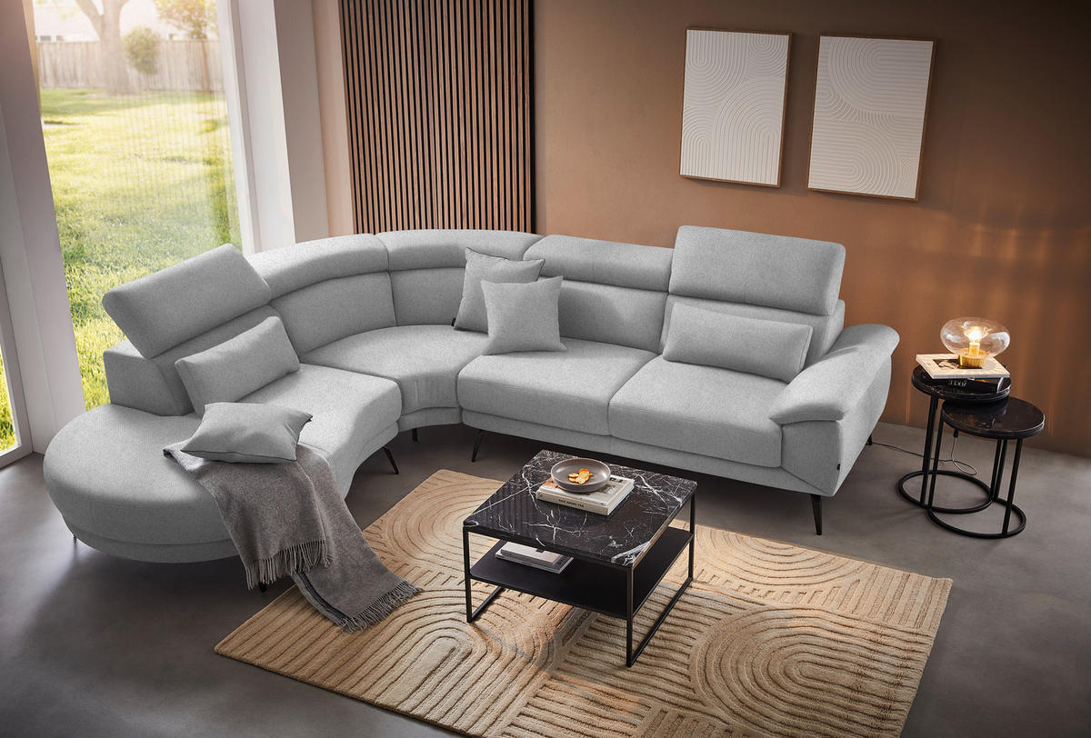 ECKSOFA Hellgrau Velours  - Hellgrau/Schwarz, Design, Textil/Metall (264/299cm) - Novel