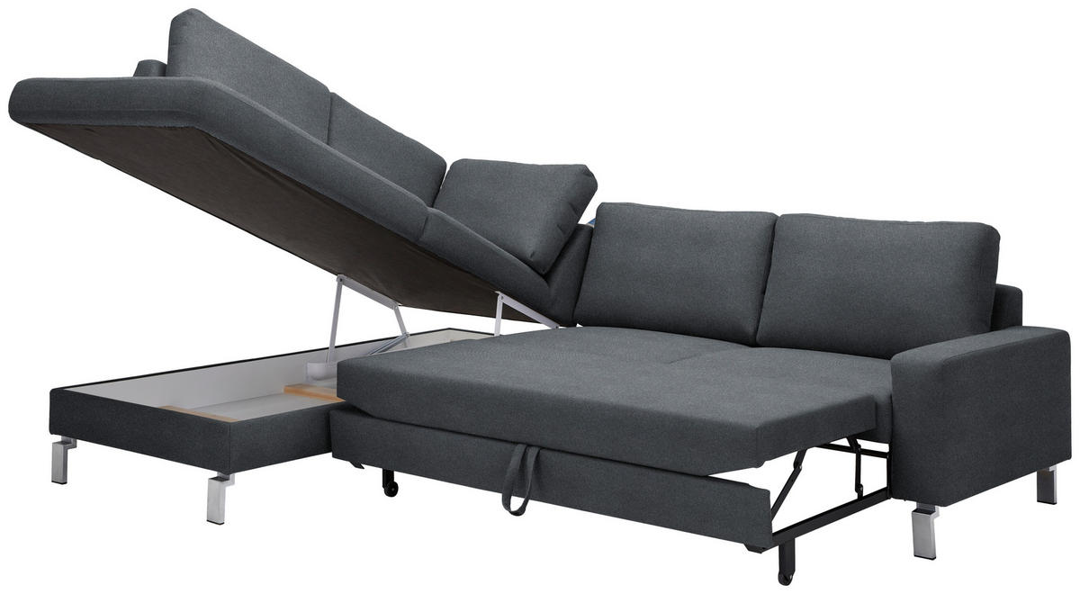 ECKSOFA in Flachgewebe Anthrazit  - Chromfarben/Anthrazit, Design, Textil/Metall (200/276cm) - Hom`in