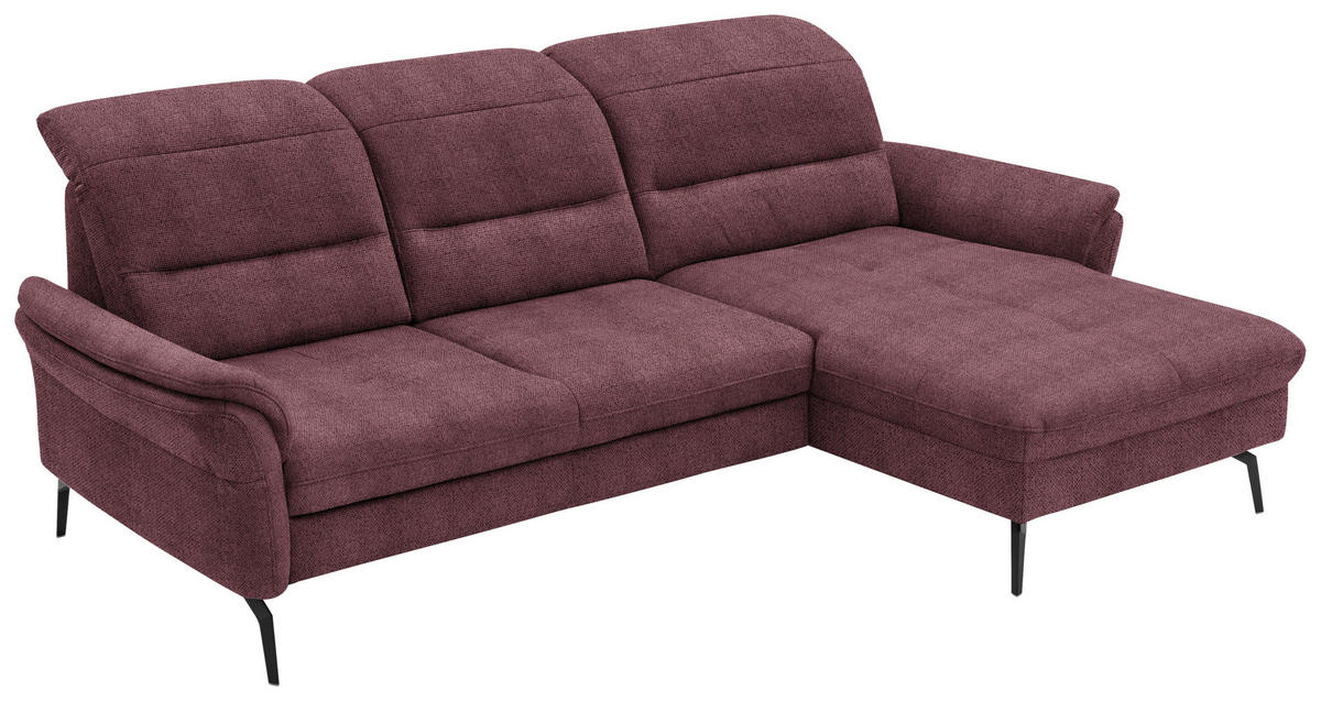 ECKSOFA in Flachgewebe Weinrot  - Weinrot/Schwarz, Konventionell, Textil/Metall (260/181cm) - Beldomo Speed