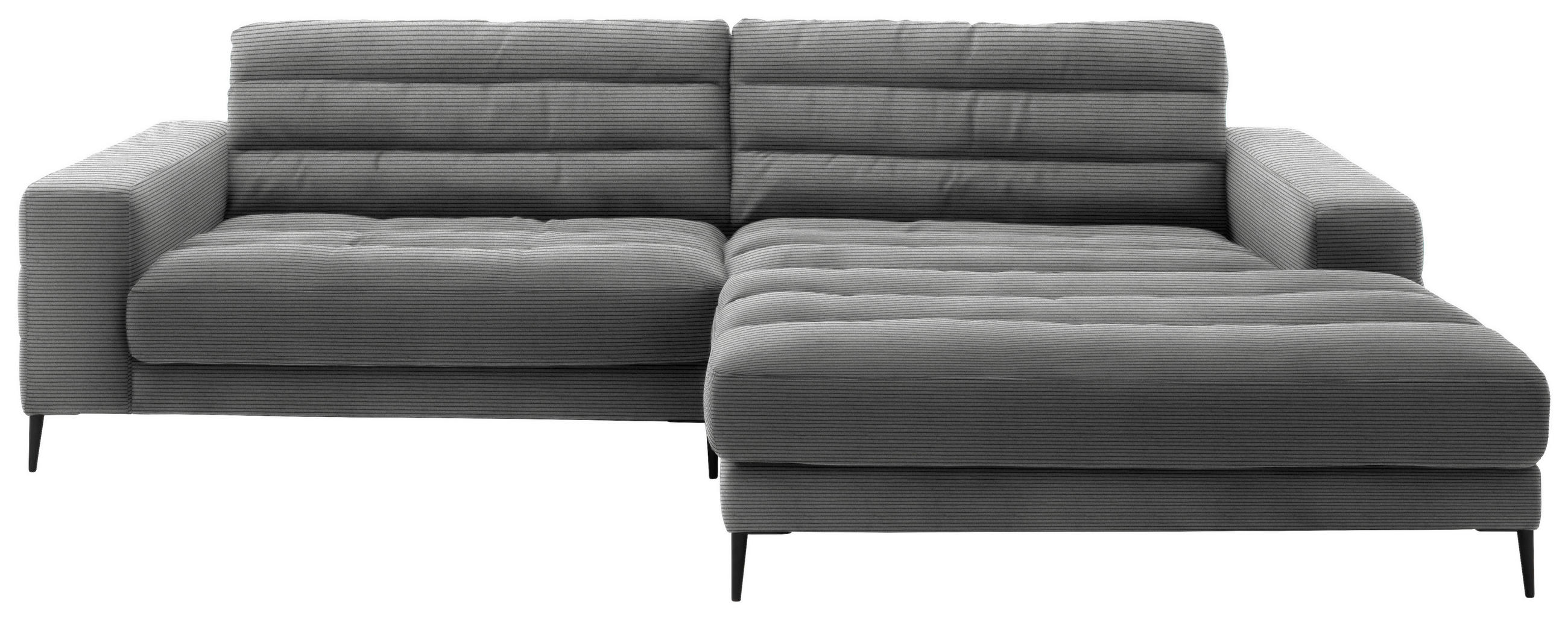 ECKSOFA in Cord Grau  - Schwarz/Grau, Design, Textil/Metall (296/207cm) - Dieter Knoll