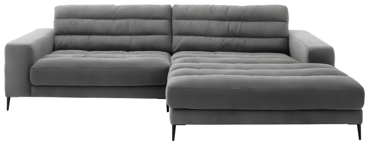 ECKSOFA in Cord Grau  - Schwarz/Grau, Design, Textil/Metall (296/207cm) - Dieter Knoll