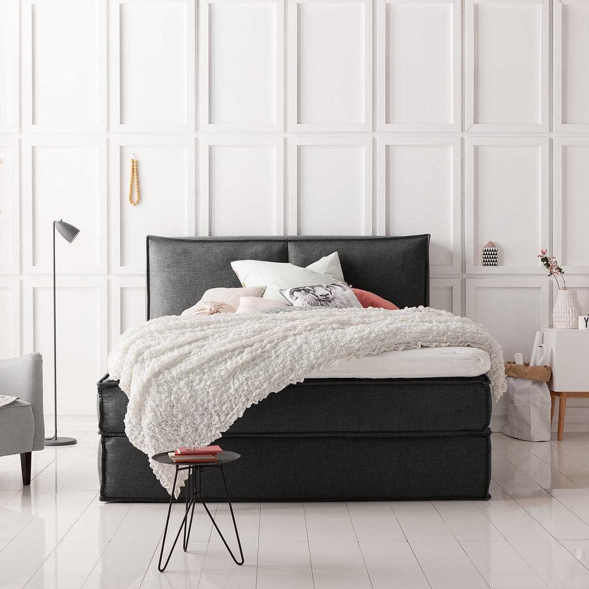 BOXSPRINGBETT 140/220 cm  in Anthrazit  - Anthrazit/Schwarz, Design, Kunststoff/Textil (140/220cm) - home24