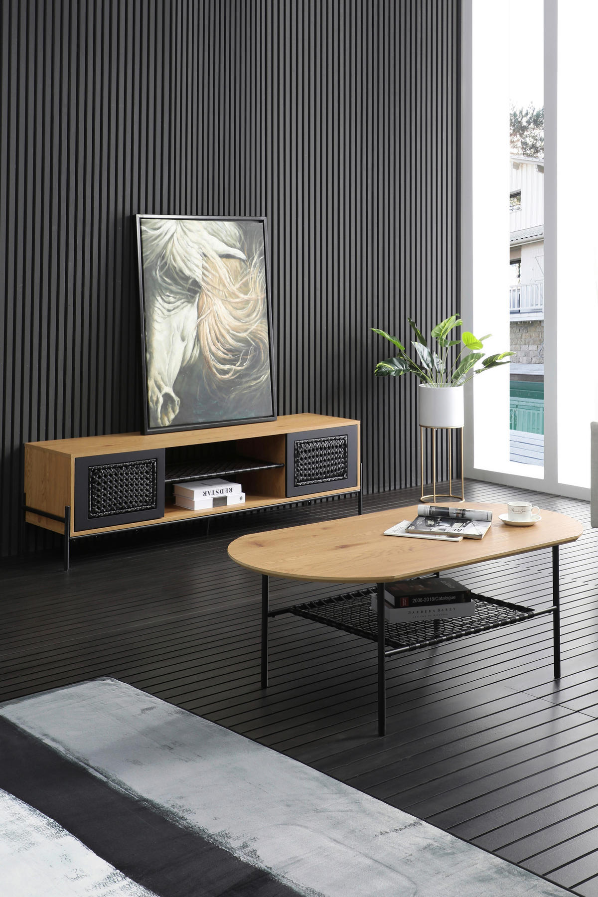 LOWBOARD  in 161/47/40 cm  - Schwarz/Naturfarben, Design, Holzwerkstoff/Kunststoff (161/47/40cm) - Livetastic