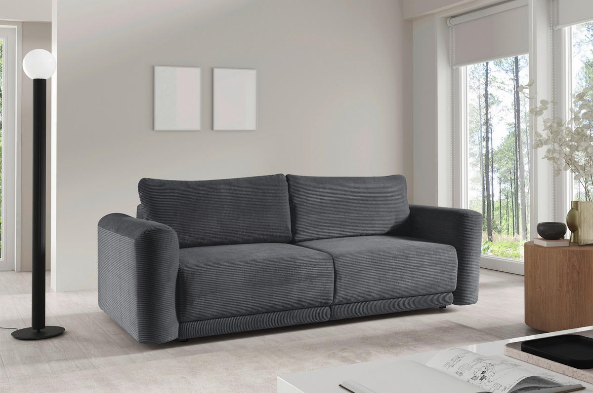 SCHLAFSOFA NORMAN  mit gerippt Grau  - Schwarz/Grau, Design, Kunststoff/Textil (252/93/167cm) - Livetastic