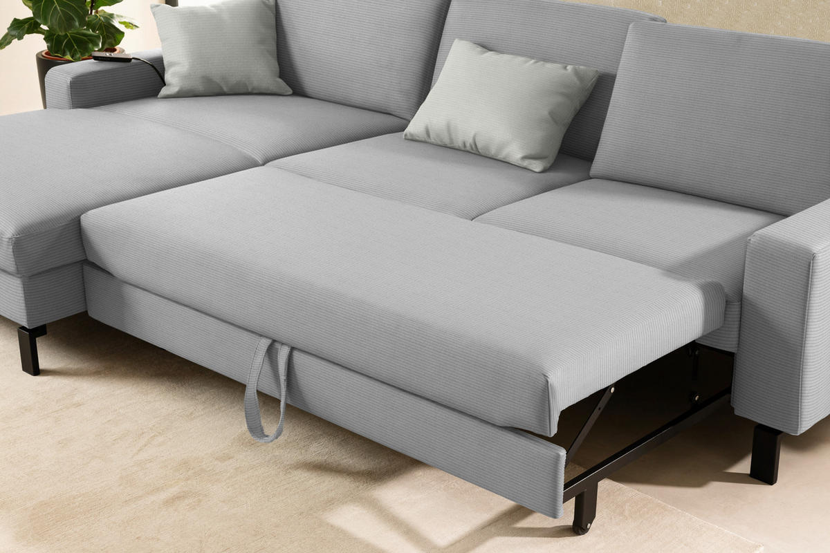 ECKSOFA Cord Hellgrau  - Hellgrau/Schwarz, Design, Textil/Metall (185/298cm) - Pure Home Lifestyle
