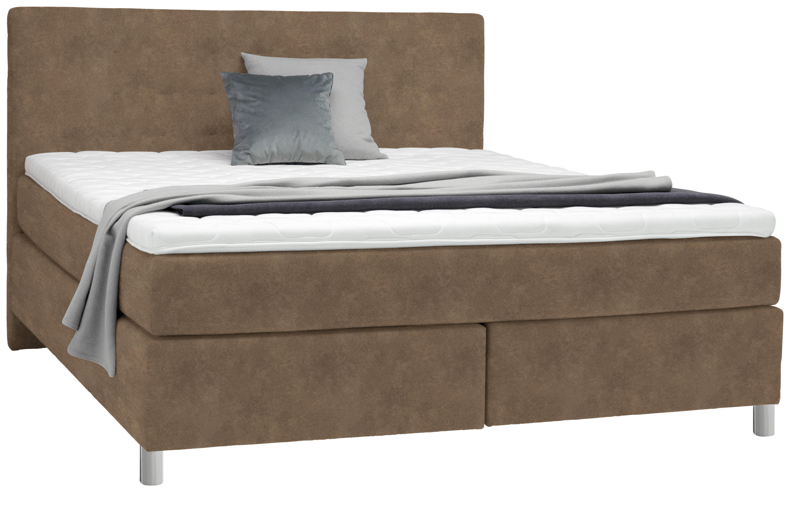 BOXSPRINGBETT 180/200 cm  in Braun  - Chromfarben/Braun, KONVENTIONELL, Kunststoff/Textil (180/200cm) - Voleo