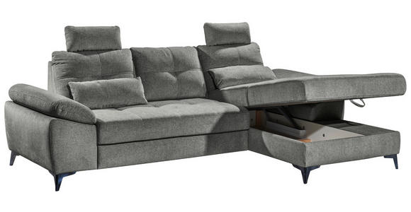 ECKSOFA Grau Mikrovelours  - Chromfarben/Schwarz, KONVENTIONELL, Kunststoff/Textil (270/170cm) - Carryhome