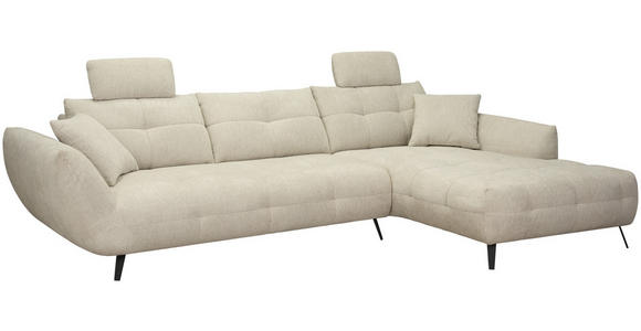 ECKSOFA Taupe Chenille Armlehnenkissen, Rücken echt, Sitztiefenverstellung  - Taupe/Schwarz, KONVENTIONELL, Textil/Metall (313/215cm) - Hom`in