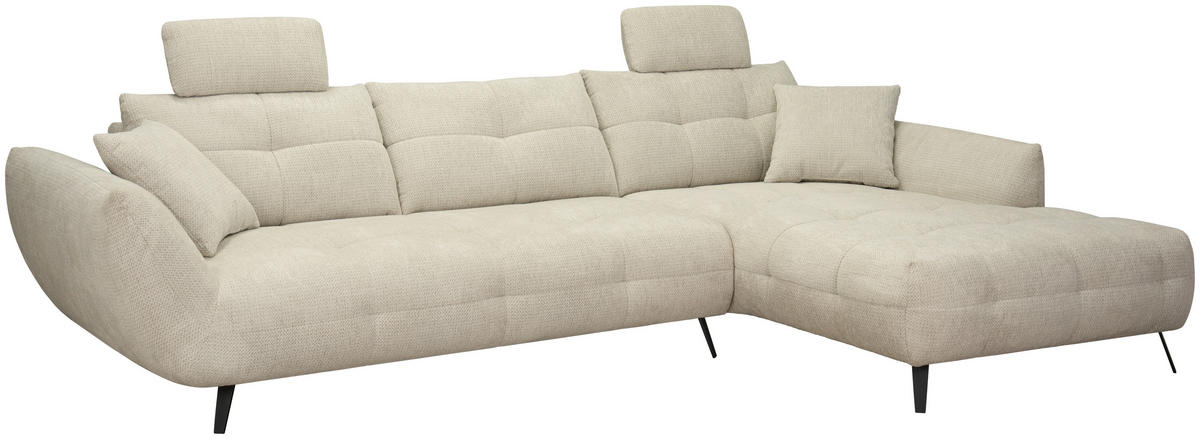 ECKSOFA Taupe Chenille Armlehnenkissen, Rücken echt, Sitztiefenverstellung  - Taupe/Schwarz, KONVENTIONELL, Textil/Metall (313/215cm) - Hom`in