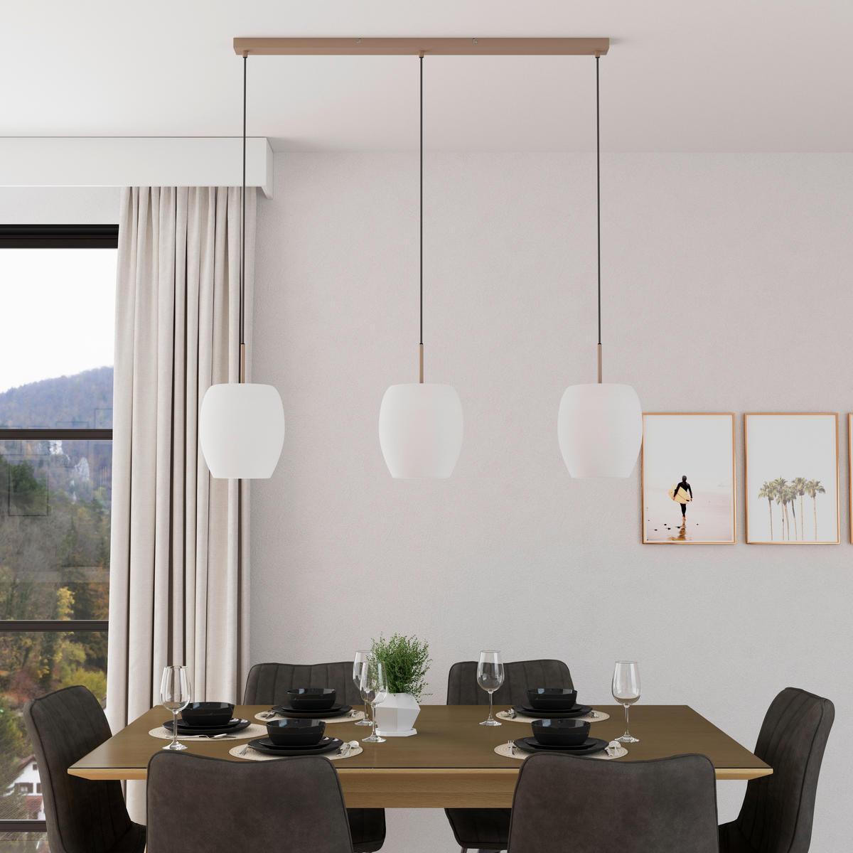 HÄNGELEUCHTE Lines 110/20/150 cm   - Sandfarben/Beige, Design, Glas/Metall (110/20/150cm) - Novel