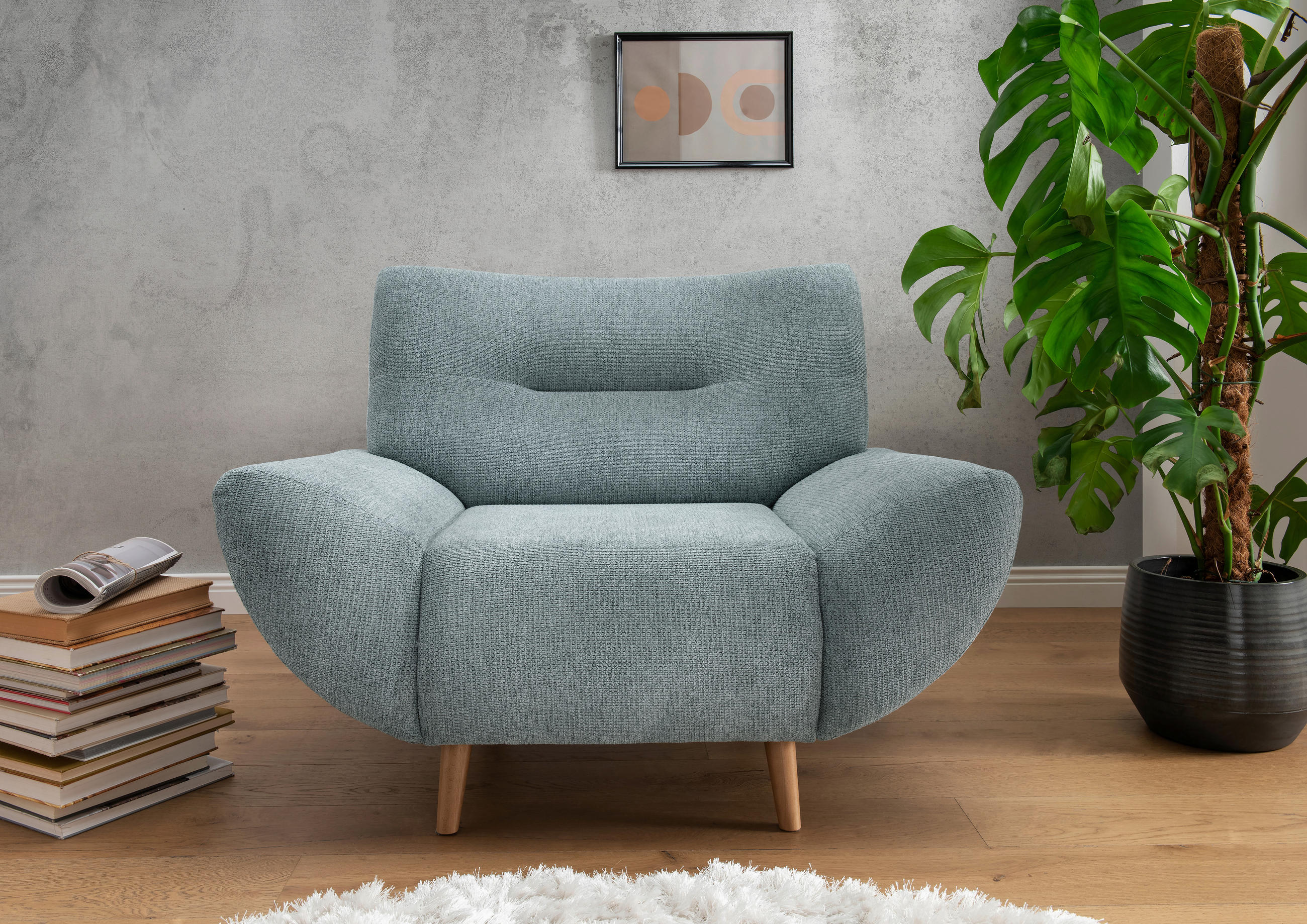 SESSEL Chenille Blau    - Wildeiche/Blau, MODERN, Holz/Textil (111/81/90cm) - MID.YOU