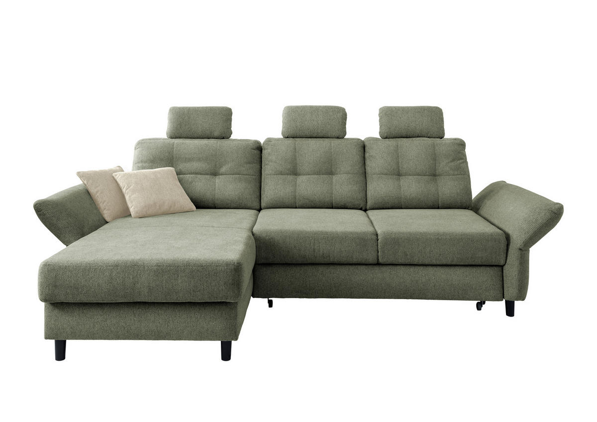 ECKSOFA in Chenille Dunkelgrün  - Dunkelgrün/Beige, Modern, Holz/Textil (176/250-280cm) - Livetastic
