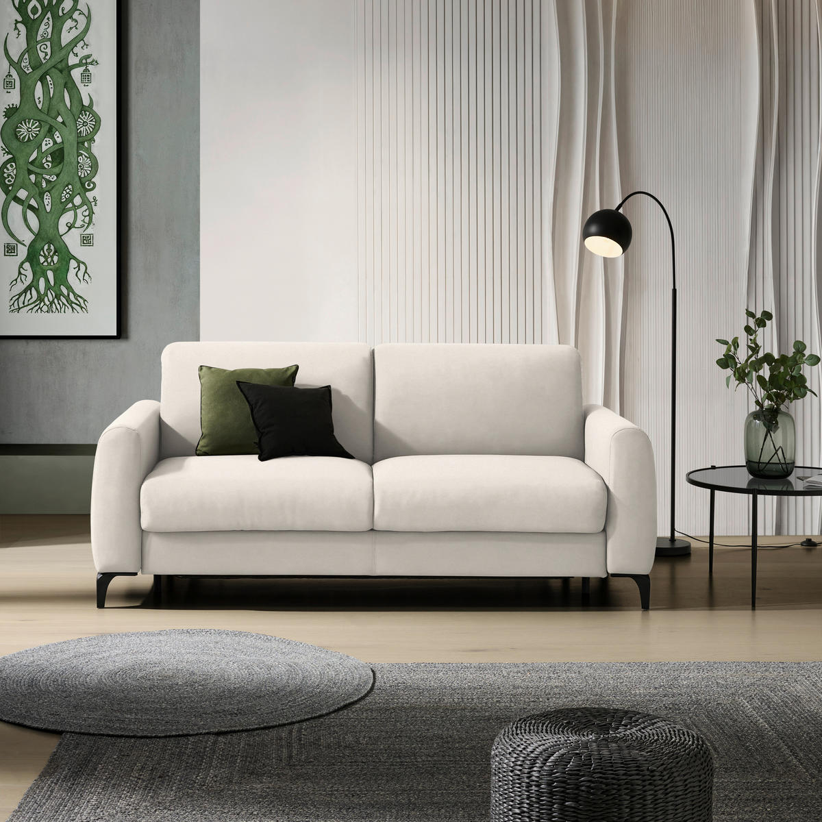 SCHLAFSOFA Flachgewebe Creme  - Creme/Schwarz, Konventionell, Holz/Textil (203/88/102cm) - Novel