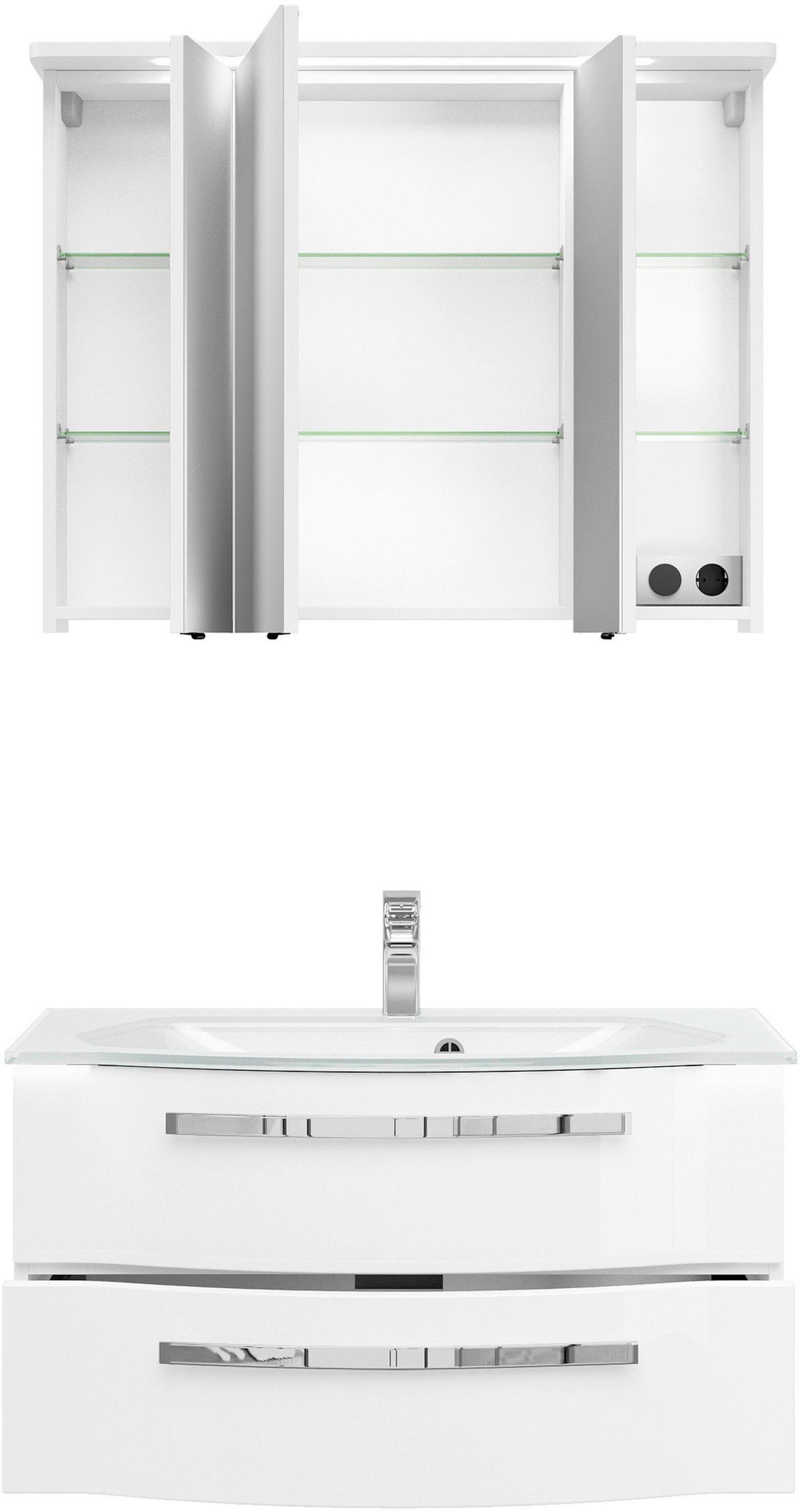 BADEZIMMER 3-teilig  in 92 cm  - Chromfarben/Weiß Hochglanz, Basics, Glas/Holzwerkstoff (92cm) - Sadena