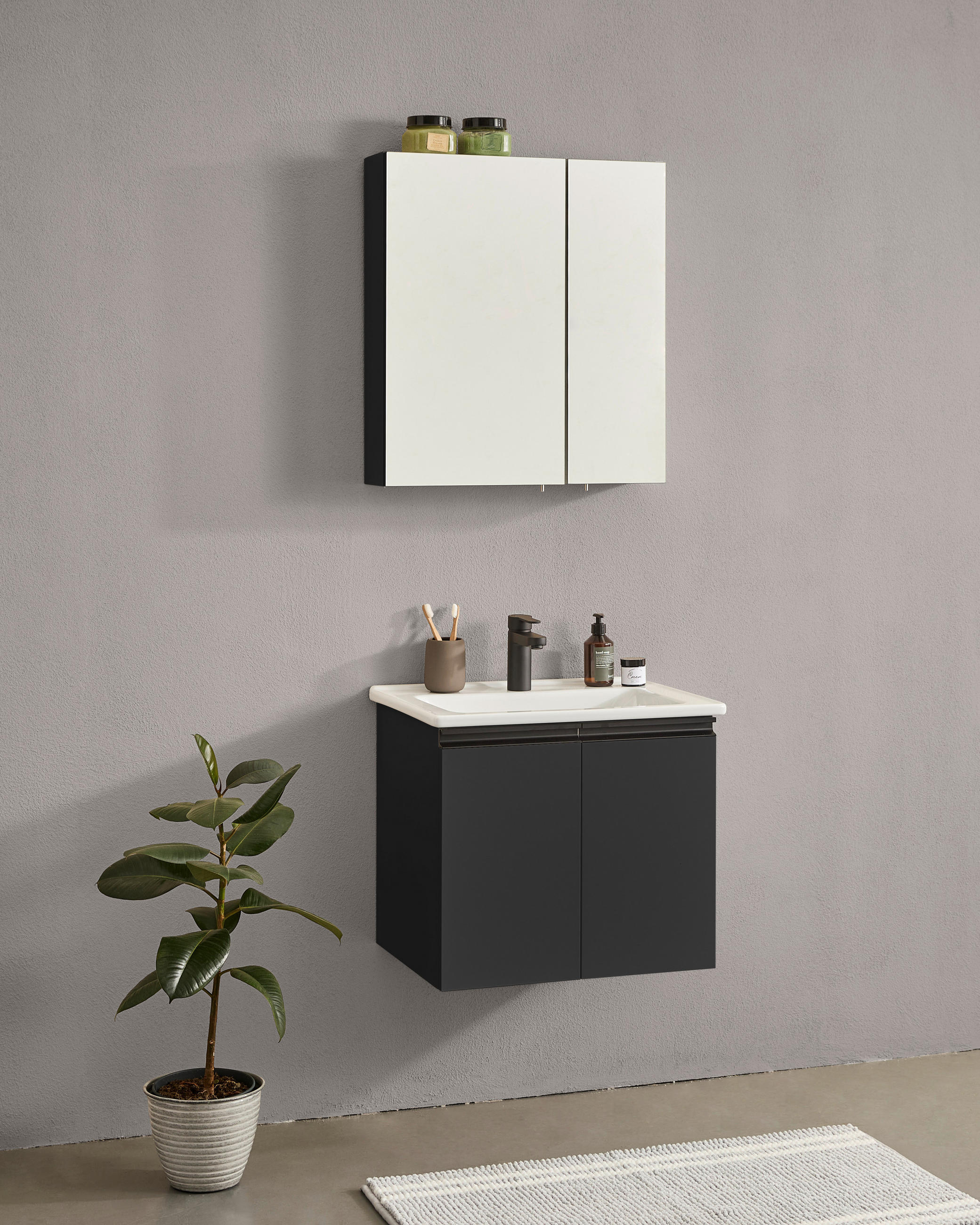 BADEZIMMER 3-teilig  in  - Weiß Hochglanz/Schwarz, MODERN, Glas/Holz (60/119/46cm) - MID.YOU