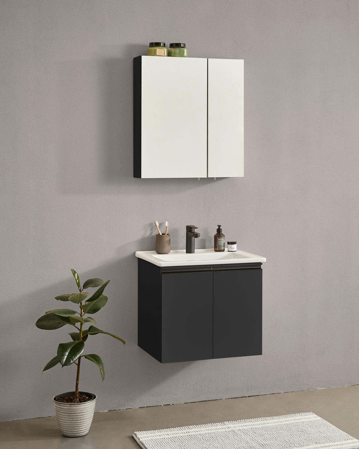 BADEZIMMER 3-teilig  in  - Weiß Hochglanz/Schwarz, MODERN, Glas/Holz (60/119/46cm) - MID.YOU