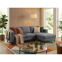 ECKSCHLAFSOFA WATKINS Struktur Anthrazit  inkl. Bettkasten  - Anthrazit/Schwarz, MODERN, Textil/Metall (232/161cm) - Trendmanufaktur