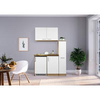 MINIKÜCHE 130 cm   in Weiß, Eichefarben  - Edelstahlfarben/Eichefarben, MODERN, Holzwerkstoff/Metall (130cm) - Respekta