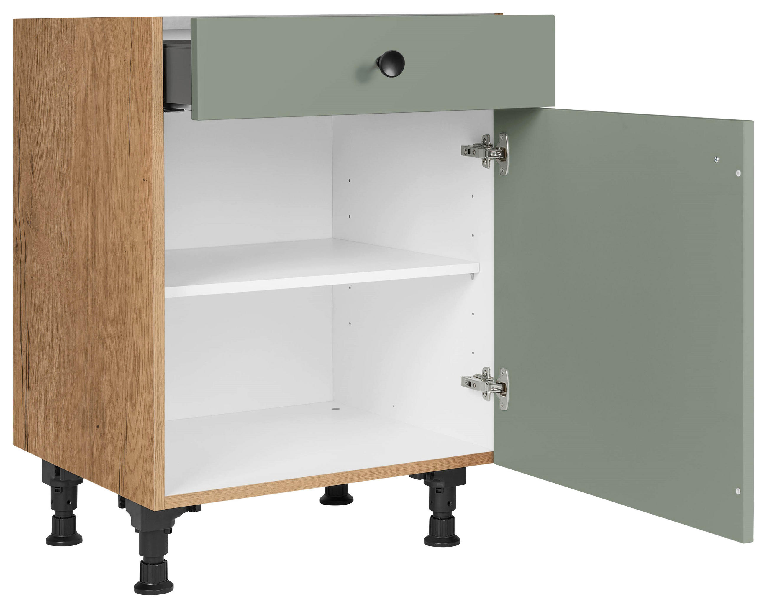 SCHUBKASTENUNTERSCHRANK 60/87/56 cm  in Grün, Eichefarben  - Eichefarben/Schwarz, MODERN, Holzwerkstoff/Metall (60/87/56cm) - Nobilia