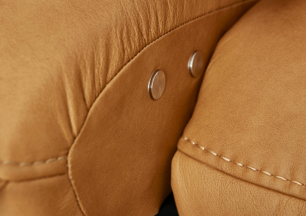 ECKSOFA inkl. Funktionen Valdera Orange Echtleder  - Edelstahlfarben/Orange, Design, Leder/Metall (292/258cm) - Hukla