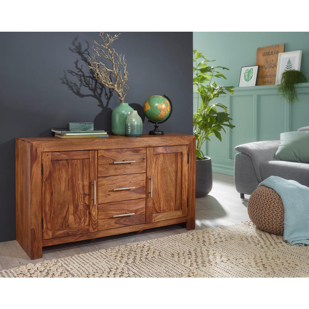 Thumbnail - Mid.you Sideboard, Sheesham, Metall, Sheesham, massiv, 3 Schubladen, 118x70x40 cm, stehend, handgemacht, Schlafzimmer, S...