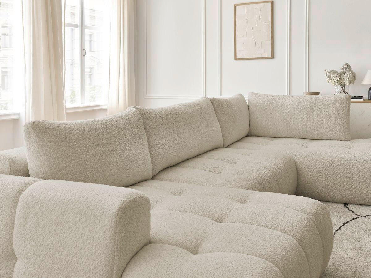 WOHNLANDSCHAFT  FUJI  Beige Bouclé  - Beige/Schwarz, MODERN, Kunststoff/Textil (160/377/204cm)