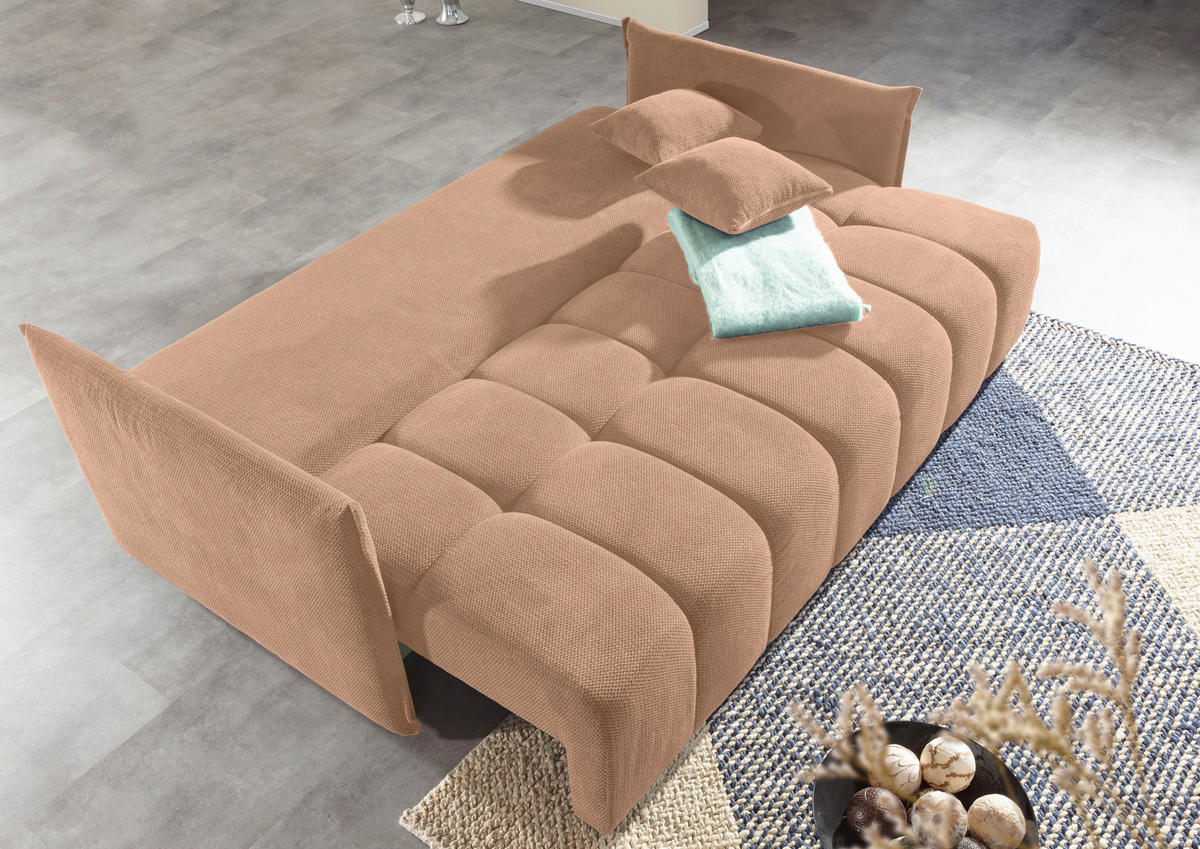 SCHLAFSOFA Plüsch Rosa  inkl. Zierkissen, Rückenkissen, Bettkasten, Schlaffunktion, Rücken echt, Liegefläche im Originalstoff  - Schwarz/Rosa, KONVENTIONELL, Kunststoff/Textil (200/73/105cm) - Carryhome