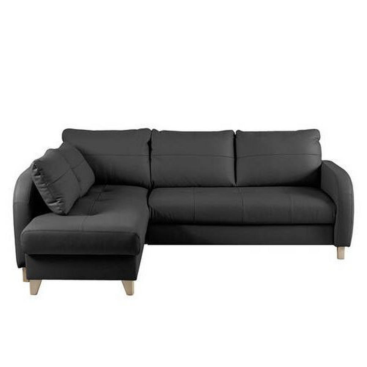 ECKSOFA Schwarz Echtleder Lederlook  - Buchefarben/Schwarz, Design, Leder/Holz (168/227cm) - Livetastic