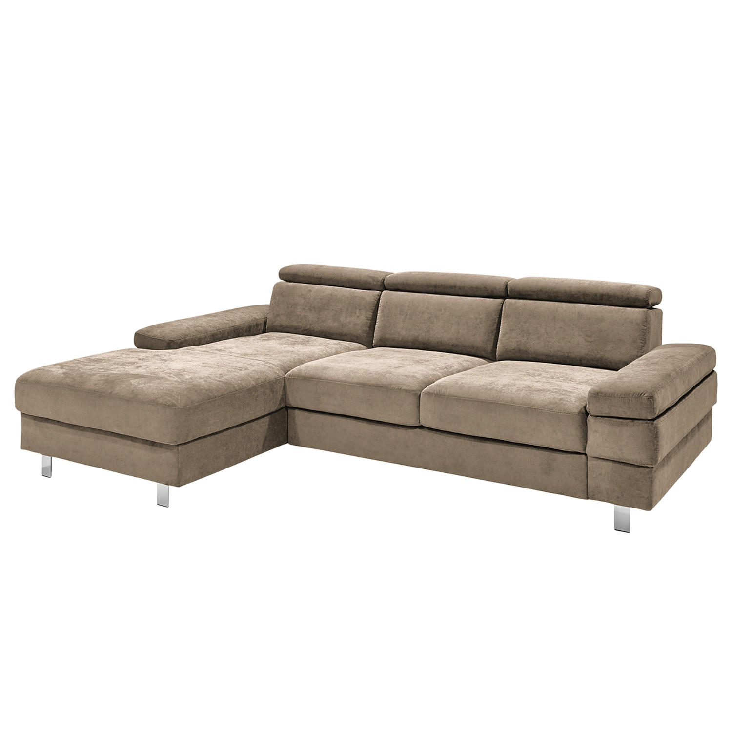 ECKSOFA in Webstoff Schlammfarben - Schlammfarben/Silberfarben, KONVENTIONELL, Textil/Metall (260/82/182cm) - Trendmanufaktur